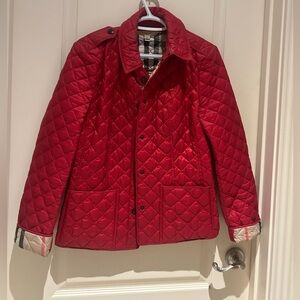 Burberry Red Quilted Jacket with Check Lining